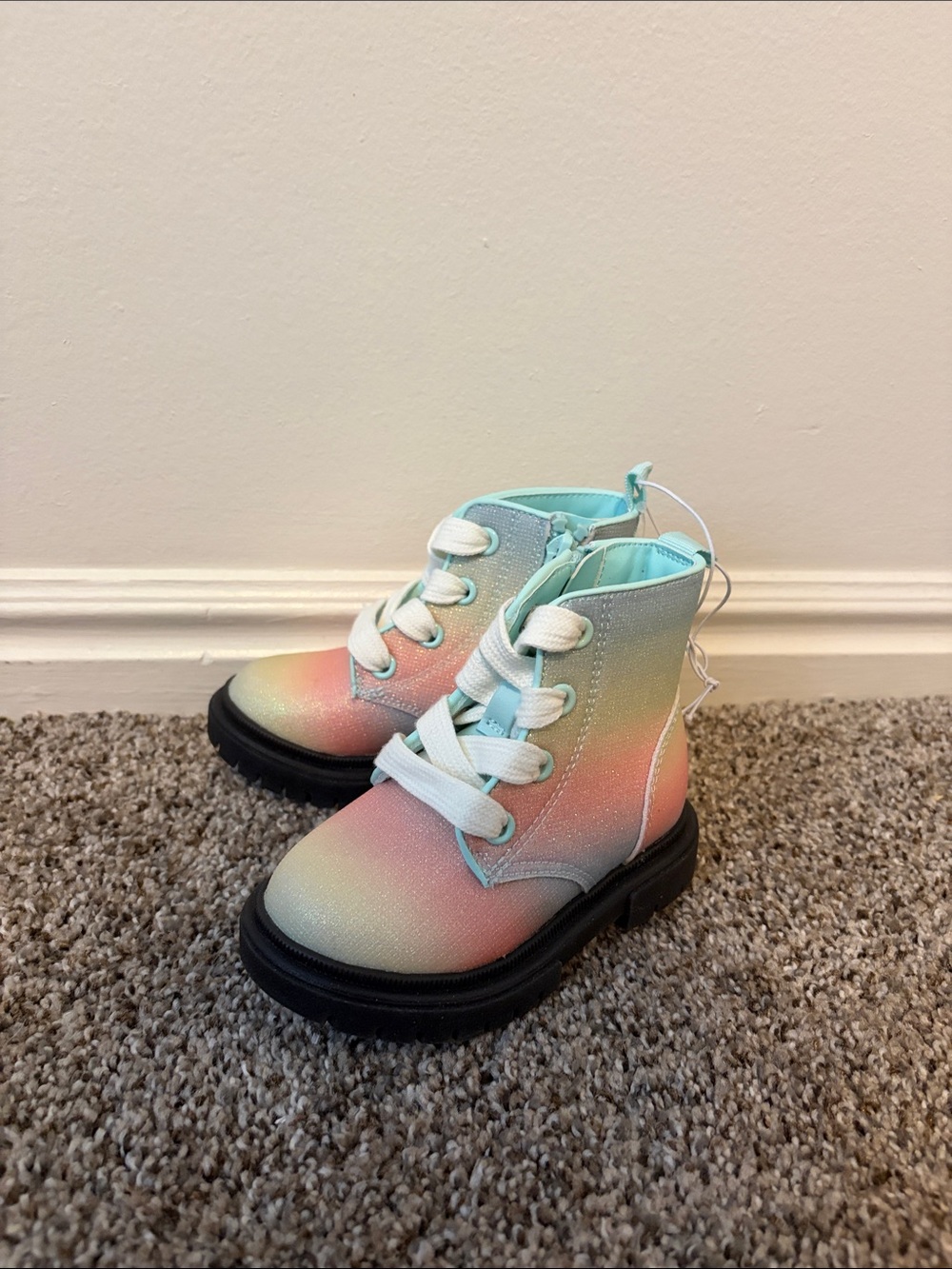 Cat & Jack Pastel Rainbow Lace-Up Kids Boots - Mint, Pink, Peach